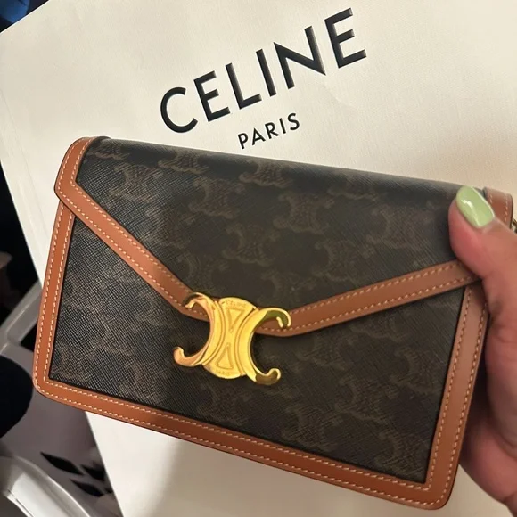 Celine Triomphe Macadam Brown and Tan Leather Crossbody Bag - Picture 1 of 1